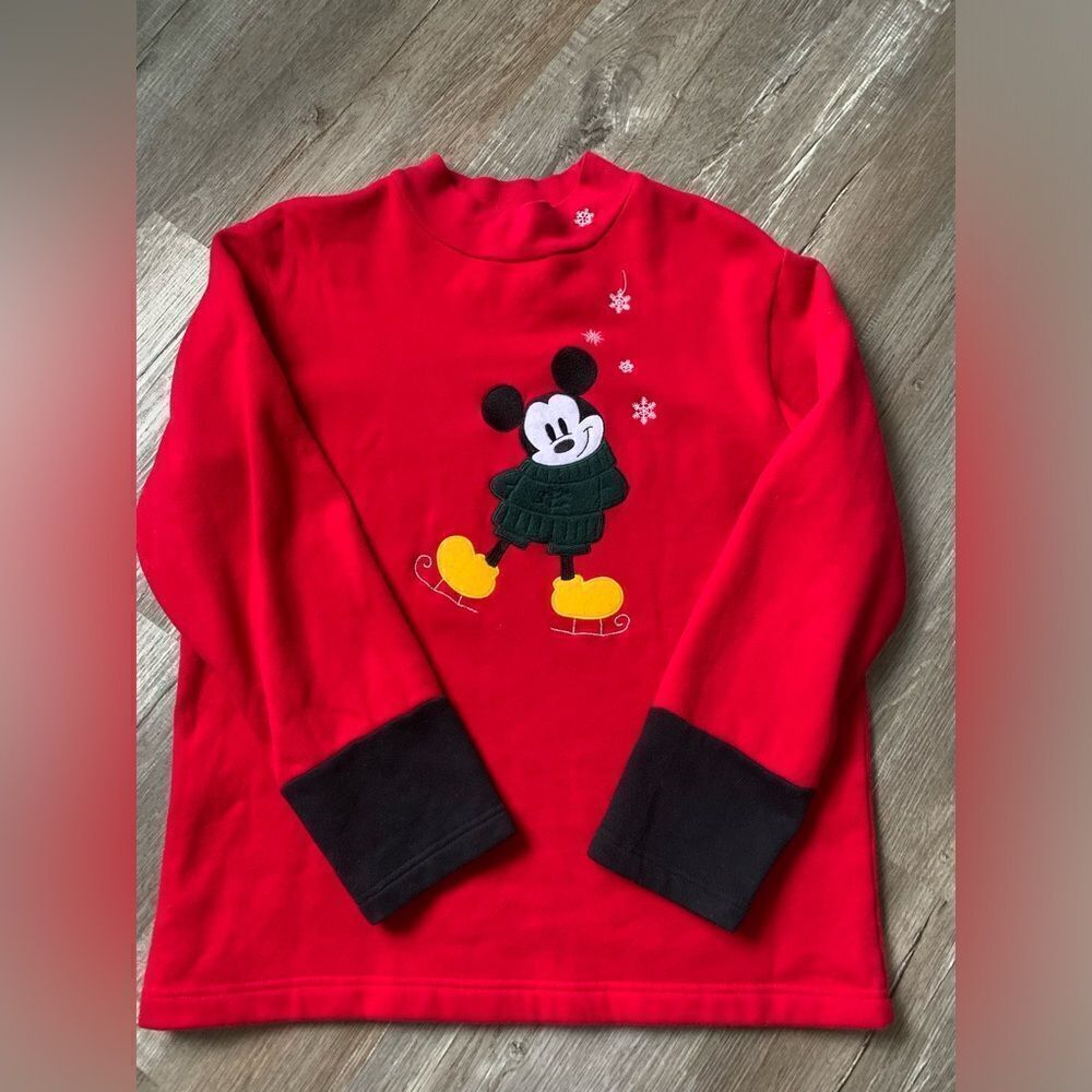 VTG Minnie Mouse Disney Winter Ice Skate Sweatshirt Pullover Turtleneck Red S